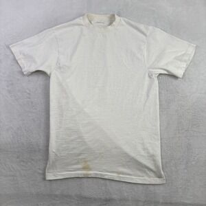 VTG 80's JC Penny White Short Sleeve Bank Single Stitch Shirt Men's LG Stains